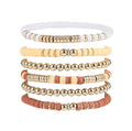 Pingyongchang Heishi Gold Beaded Bracelets Set for Women Men Bohemian Polymer Clay Colorful Surfer Vinyl Disc Stretch Layering Stackable Friendship Boho Bracelet Summer Beach Jewelry Gifts - color: Brown