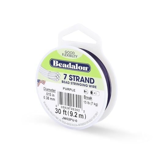 Beadalon 7 Strand Stainless Steel Bead Stringing Wire, 0.015 in / 0.38 mm, Purple, 30 ft / 9.2 m - color: Purple, style: .015 in / 0.38 mm , 30 ft / 9.2 m