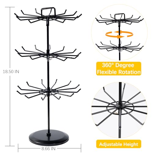 3 Tier Rotating Jewelry Stand with Adjustable Height, Necklace Holder Display Stand with 36 Hooks, Metal Jewelry Tree Organizer for Bracelets, Keychain Display, Jewelry Display for Vendors