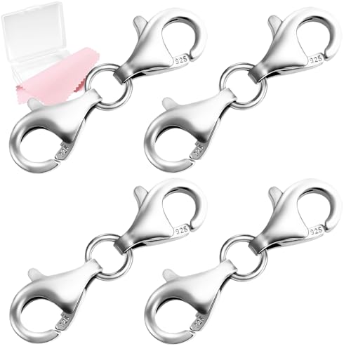 MKCYD 925 Sterling Silver Double Lobster Claw Clasps,Necklace Extender Double Bracelet Clasp and Closures for Jewelry Making (Made in Italy, 9MM) - color: 4Pcs Silver