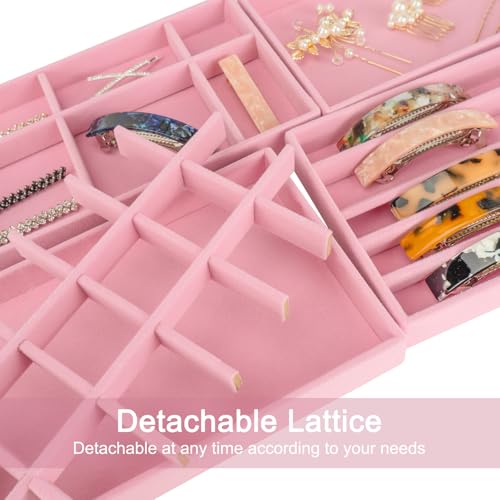 12Pcs Velvet Stackable Jewelry Trays, Jewelry Drawer Organizer, Large Removable Display Jewelry Tray, Necklace Bracelet Storage Box for Earring, Ring, Brooch, Watch (Pink) - color: Pink