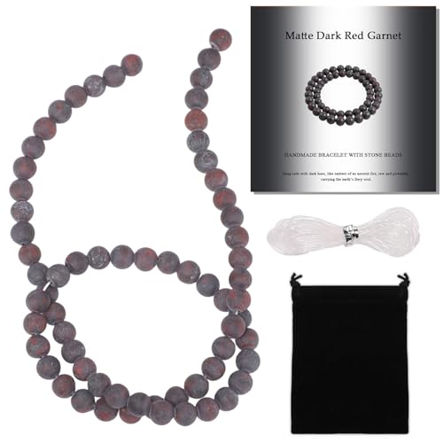 Stone Beads, 60pcs Matte Dark Red Garnet, 6mm Round Loose Beads for Jewelry Making, Bracelets, with Bag, String & Card - color: Matte Dark Red Garnet, size: 6mm