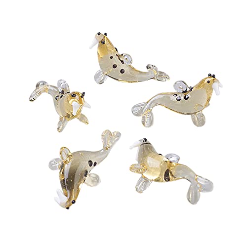 FASHEWELRY 5Pcs Handmade Ocean Sea LionLampwork Glass Pendants Light Khaki Marine Life Sea Lion Loose Beads Charms for DIY Jewelry Making - color: Sea Lion-Light Khaki