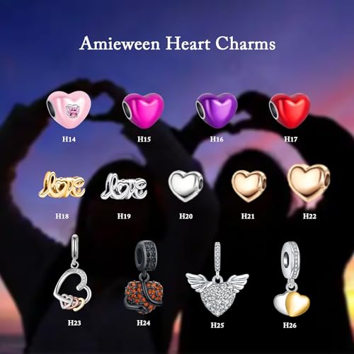 S925 Charms for Bracelets and Necklaces, Gifts for Mothers Nurses Day Graduation, for Girlfriend Family Friend, Bead Pendant, for Pandora, Silver 14K Gold Plated Enamel CZ, DIY Jewelry Making - style: 22 Small Rose Gold Heart Charms