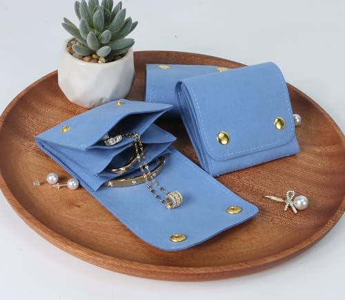 3Pcs Microfiber Jewerly Rolls Small Jewelry Bags for Jewelry Gift Bags Jewelry Organizer Pouch with Double Snap Button for Jewelry Travel Jewelry Pouch, 3"x3"(Dark Blue) - color: Dark Blue