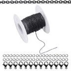 66Feet Black Stainless Steel Necklace Chains Cable Link Chains for Jewelry Making DIY Craft Kit with Lobster Clasps Jump Rings - color: 66Feet-Black, size: 1.5mm