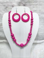 KZL Colorful Round Acrylic Beaded Jewelry Set for Women, Retro 80s Neon Dangle Earrings & Chunky Beaded Necklace, Costume Party Festival Accessories - color: Rose Red