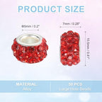 uxcell 50Pcs European Large Hole Beads, Rhinestone Craft Bead Crystal Charm Spacer Beads for Pens Bracelet Making Necklace DIY Craft, Red - color: Red
