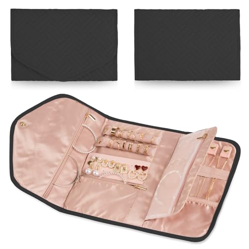 Amrules Travel Jewelry Roll Organizer Bag Foldable and Anti-Tangle Jewelry Holder Storage for Rings, Necklaces, Bracelets, Earrings and Accessories, Medium Black - color: Black, size: Medium