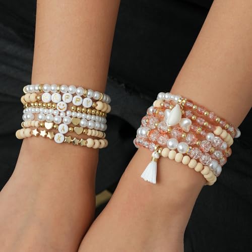 Xylise 6mm/8mm Crackle Glass Beads Bracelet Making Kit Crystal Glass Beads Jewelry Making Kit, Friendship Bracelet kit for DIY Crafts Gifts - color: Two-tone orange