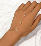 YEEZII Gold Hand Chain Bracelets for Women, 2 Pcs 14k Gold Plated Cubic Zirconia Link Chain Bracelet Set, Trendy ring bracelet hand chain Jewelry for Her - color: Gold-F