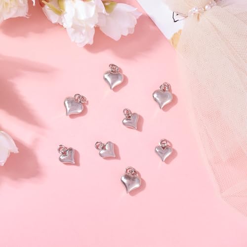 FASHEWELRY Real 18K Gold Plated Heart Charms Platinum Brass Pendants with Loop for Bracelets Necklace DIY Jewelry Making, Wedding, Mother's Day Festival Gifts - color: 1 color-Platinum