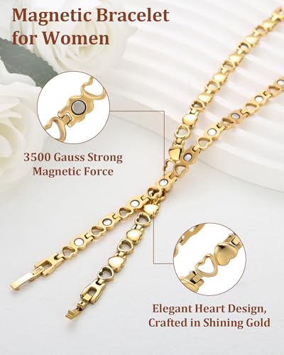 BioMag Magnetic Bracelet for Women, Titanium Steel Wristband Brazaletes for Pain Relief Solid Pure Copper Jewelry Gift with Adjustable Tool - color: Gold