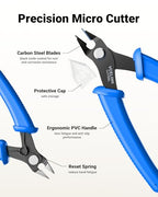 VCELINK Small Wire Cutter Spring-loaded GJ706BL, Precision Flush Cutter Pliers Diagonal Cutters for Electronics, Jewelry Making, Model Craft and 3D Printer, 5-Inch - color: Blue