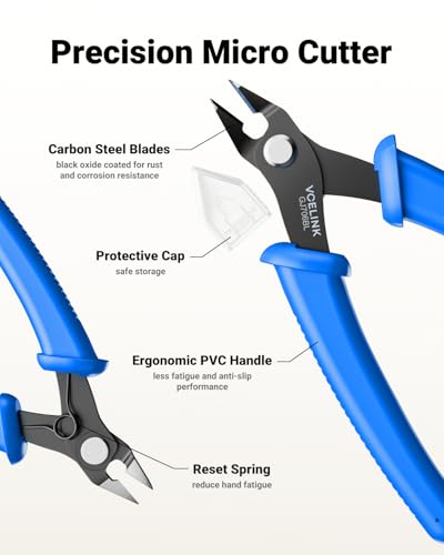 VCELINK Small Wire Cutter Spring-loaded GJ706BL, Precision Flush Cutter Pliers Diagonal Cutters for Electronics, Jewelry Making, Model Craft and 3D Printer, 5-Inch - color: Blue