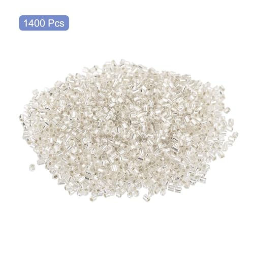 uxcell 1400Pcs Glass Bugle Beads, 1.5x1.5mm Tube Mini Loose Glass Seed Spacer Bead for DIY Earrings Necklaces Bracelets Jewelry Making (Silver) - color: Silver, size: 1.5x1.5mm