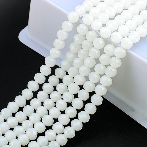 390pcs Glass Beads White, 8mm Crystal Beads for Jewelry Making, Briolette Faceted Rondelle Bulk Bead for Crafts DIY, Suncatchers, Bracelets, Earring, Necklace - color: White, size: 8mm