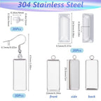 1 Box 90Pcs 30 Sets Earring Bezel Blanks Stainless Steel Earring Wire Hooks 10x25mm Rectangle Bezel Pendant Trays with Glass cabochons Silicone Backs for Jewelry Making DIY Dangle Charms - style: Style 3
