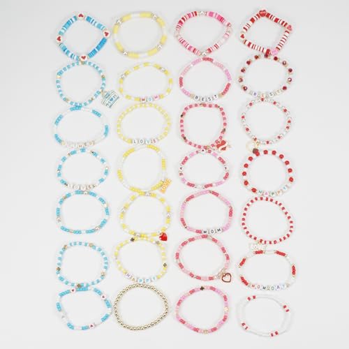 Twinfree Bohemia Beaded Bracelet for Women, Polymer Clay Stretch Bracelets - color: color 25