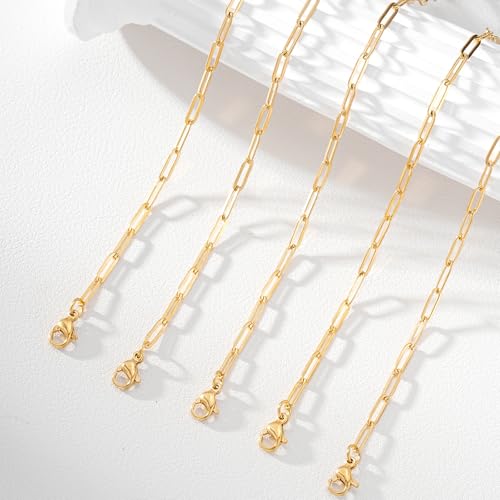 12 Pack Paperclip Chain Necklace Bulk Adjustable Gold Plated Stainless Steel Necklace Chains for Jewelry Making - color: Gold 18 Inches