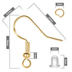 925 Sterling Silver Earring Hooks, 750PCS Gold Earring Hooks Kit 250PCS/125Pairs Hypoallergenic Ear Wires Fish Hooks with 250 PCS Gold Open Jump Rings and 250PCS Rubber Ear Backs for Jewelry Making - size: 750pcs-gold