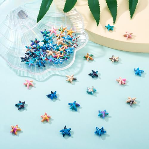 60Pcs Starfish Turquoise Beads Colorful Sea Star Gemstone Beads Synthetic Dyed Ocean Animal Bead Starfish Carved Bead for DIY Craft Bracelet Necklace Earring Jewelry Making - color: Blue-Starfish