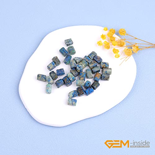 GEM-Inside 35Pcs 8x12mm Natural Blue Lapis Lazuli Chrysocolla Stone Gemstone Faceted Freeform Tube Column Chakra Beads for Jewelry Making Full 15" Strand Power Energy - color: Blue Lapis Lazuli