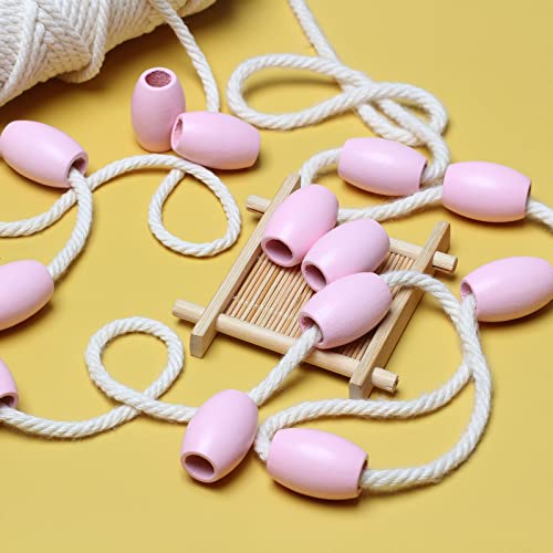woodeni Large Oval Pink Wooden Beads - 40 Pieces, 30mm x 20mm, Hole 9mm - Ideal for Macrame, Necklaces, Bracelets & Garlands - color: 30x20mm, Pink#40pcs
