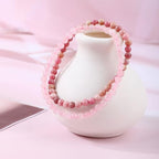 NCB 2.3-Piece 4mm Natural Crystal Gemstone Stretch Bracelets – Handmade Reiki Energy Healing Jewelry for Meditation,Yoga, Unisex - color: 2PCS ( Pink Quartz+Rhodochrosite ), size: 4mm