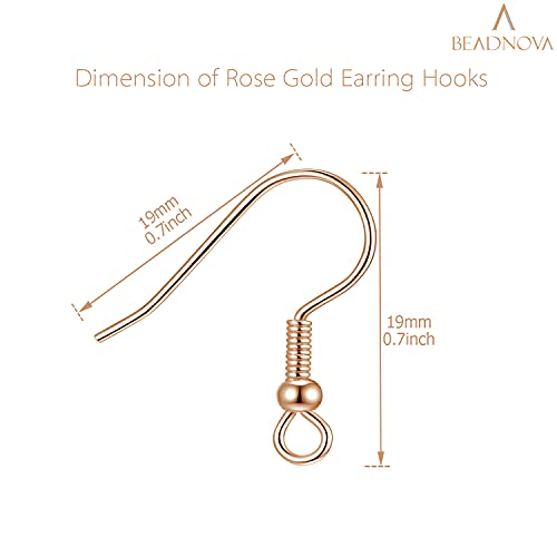 BEADNOVA Earring Hooks 300pcs Earring Kits with Rubber Backs Ear Wire Hook for Jewelry Making DIY Ear Stud Supplies (300pcs Rose Gold Earwires and 300 pcs Backs, Total 600pcs) - color: Rose Gold, size: 300pcs