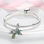 MULA 925 Sterling Silver Charms for Bracelets and Necklaces Lipstick and Bag Dangle Pendants Tower Camera Beads Jewelry Charms for Women - color: Pineapple Flamingo Coconut