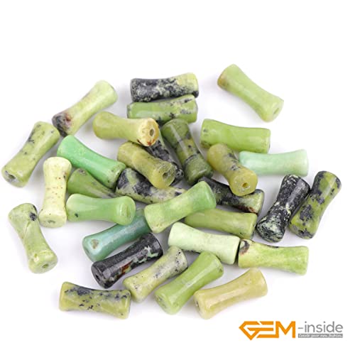 GEM-Inside 30Pcs 5x12mm Natural Green Opal Stone Plant Bamboo Knot Bone Charms Beads for Jewelry Making Power Energy Chakra Stone Beads - color: Green Opal