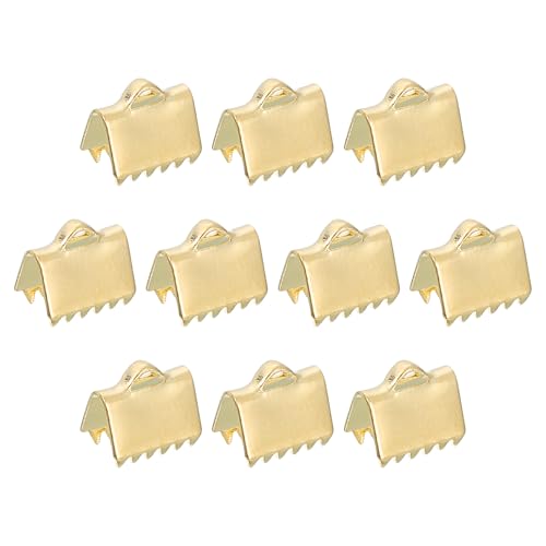 uxcell 30Pcs Ribbon End Crimp Clamps, 8.5mm Pinch Cord End Clasps Stainless Steel Curled Bead Clasp for Ribbon Lace Bookmark Ends Keychain DIY Making, Gold - size: 8.5mm