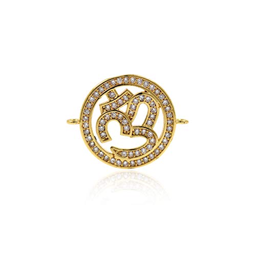 OM Yoga Connector Charm,Micro Pave CZ Stone Necklace Pendant,DIY Bracelet Jewelry Findings 22x17mm 10Pcs (Gold) - color: Gold