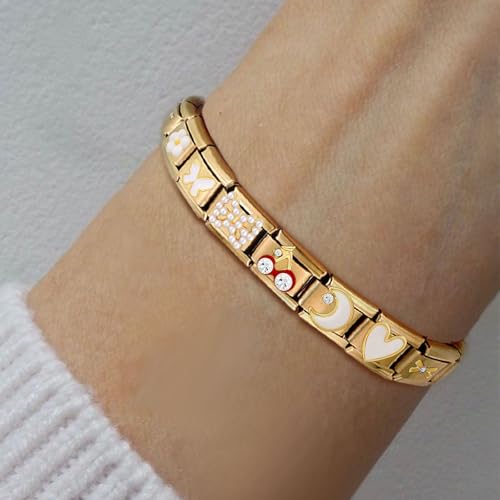 Italian Charms Bracelet Sets with 1Pcs Starter Brascelet 9Pcs Charms 9mm Italian Modular Charm Bracelet DIY Module Jewelry Gifts - color: A-Starter Bracelet Set-20Pcs Gold 2