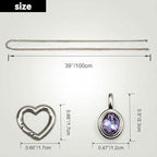 Heart Slip Chain Necklace for Women, 39 Inch Cuban Chain, Removable Heart O-Ring, Crystal Pendant, Adjustable Stainless Steel Y-Necklace - color: Silver-Purple