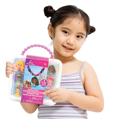 Disney Princess Necklace Activity Case – Jewelry Making Kit with Beads, Charms & Strings – Create Custom Princess Necklaces – Craft Gift for Girls Ages 3+ – Portable Storage Case Included