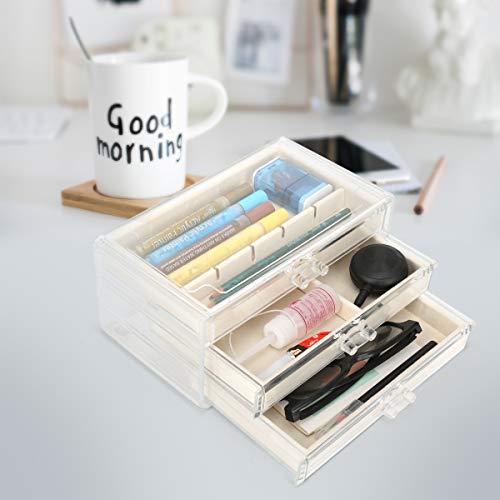 FEISCON Acrylic Jewelry Organizer Makeup Cosmetic Storage Organizer box Clear Jewelry Case with 3 Drawers Adjustable Jewelry Box Velvet Trays grid size - size: 3 layer