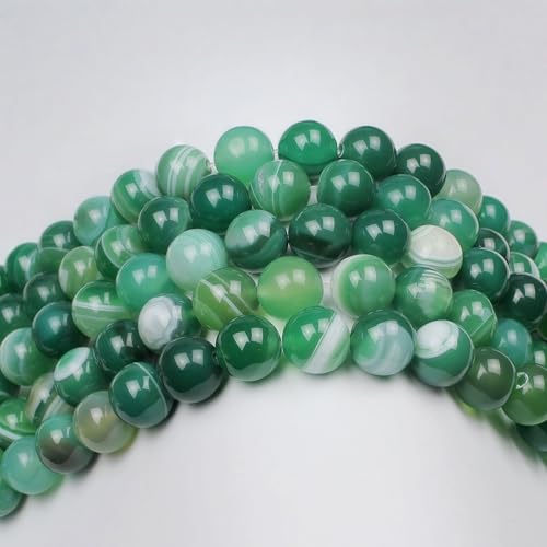 MJDCB Natural Stone Beads Green Striped Agate Round Loose Beads for Jewelry Making DIY Bracelet Necklace (12mm) - color: Green Striped Agate, size: 12mm