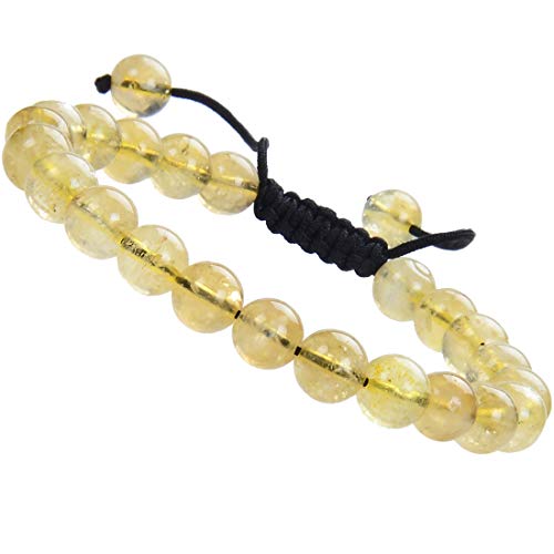 MASSIVE BEADS Natural Healing Power Gemstone Crystal Beads Unisex Adjustable Macrame Bracelets - color: Citrine, size: 8mm