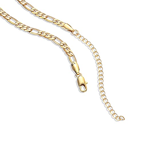 PAVOI 14K Gold Plated Curb Paperclip Box Sphere Bead Snake Herringbone and Figaro Chain Adjustable Necklace - style: Figaro-L