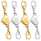 Heart Magnetic Clasp, Double Lobster Closure for Necklace Bracelet, Jewelry Making Connector (2gold+2silver) - color: 2gold+2silver