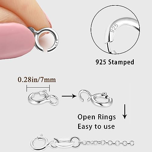 Spring Clasps Sterling Silver with Open Jump Rings Gold Necklace Clasps and Closures for Jewelry Making,Made in Italy - color: 3silver, size: 0.28inch
