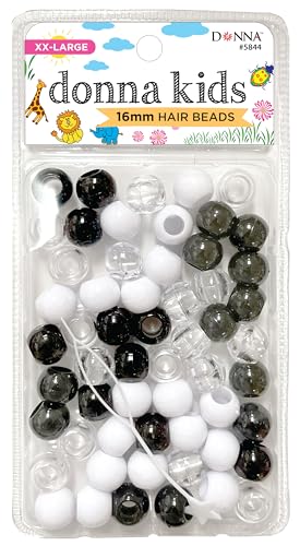 Donna 16mm Hair Beads Quick Beader Tool for Braiding Hair, Ideal for Kids DIY with Pony Beads, Perfect for Creating Unique Hair Braids, and Easy Styling, BWC Mix Color - color: WHT/BLK MIX