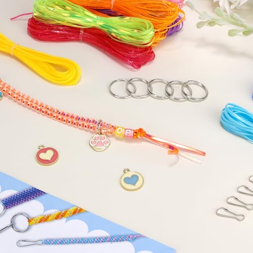 PP OPOUNT Gimp String Craft Kit, 318 PCS Lanyard String Kit with Beads, Pendants & Keychain Accessories, DIY Bracelet Making Kit for Friends, Christmas Gift & Holiday Craft Set - size: 354 Feet