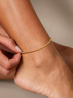 U7 Women Girls Barefoot Jewelry 18K Gold or Rose Gold Stainless Steel Heart/Rope/Figaro/Cuban Chain Anklet Foot Bracelet, 25-30 CM Long - color: Gold Plated-3mm-Wheat Chain