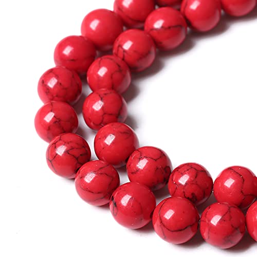 45pcs 8mm Natural Stone Beads Red Turquoise Gemstone Round Loose Beads for Jewelry Making Crystal Energy Stone Healing Power DIY Bracelets - color: Red Turquoise Beads, size: 8mm