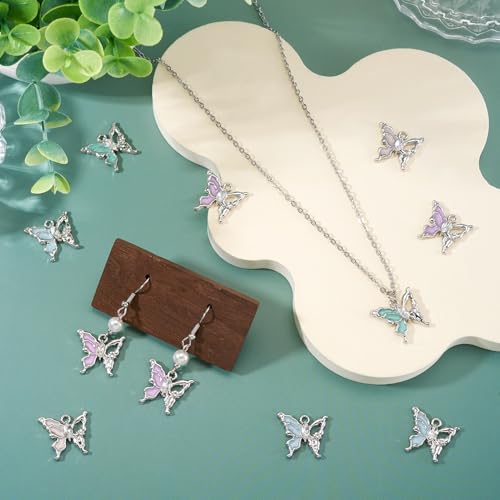 FASHEWELRY 20Pcs Alloy Crystal Rhinestone Butterfly Charms Gradient Color Enamel Butterfly Charms Silver Plated Fairy Pendants for Earring Jewelry Making Necklace Bracelet Craft - color: Butterfly-Silver Plated