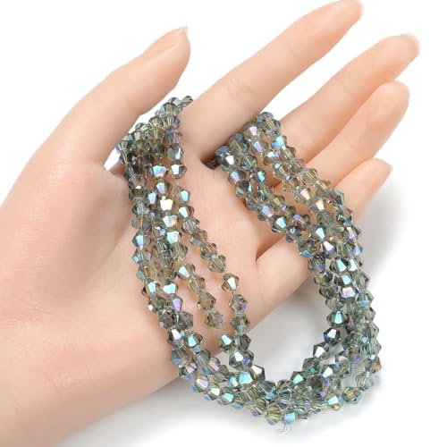 250pcs Czech 6mm (0.24 Inch) Faceted Bicone Crystal Glass Loose Beads Spacer Bulk Green Peridot Shimmer for DIY Craft Jewelry Making CCB636 - color: Peridot Shimmer, size: 6mm - 250pcs