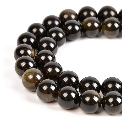 HAAMIIQII 45pcs 8mm Natural Black Gold Obsidian Stone Beads Round Loose Gemstone Beads for Jewelry Making Strand 15 Inch - color: Black Gold Obsidian, size: 8mm 45pcs